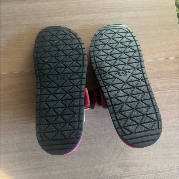 Prada Red Velvet Sandals with Gold Accent - Picture 2 of 5